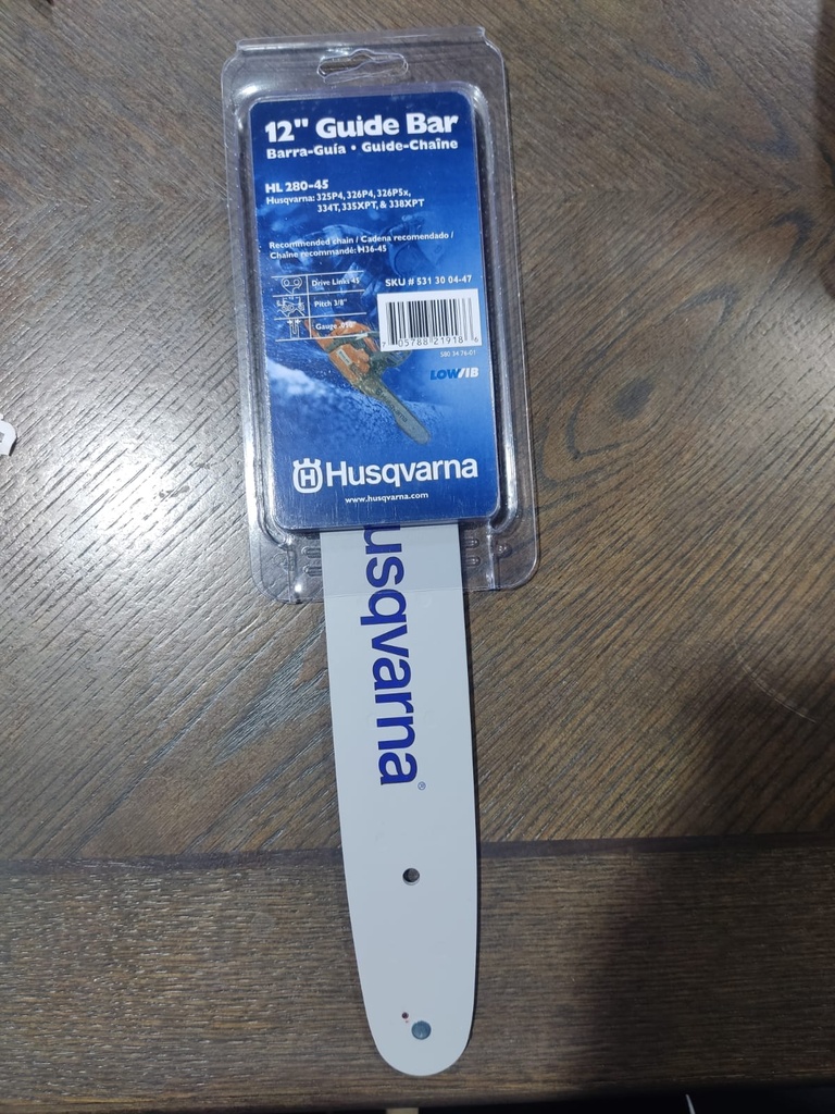 Chainsaw Guide Bar Husqvarna 12'' HL280-45 Fits:325P4, 326P4, 326P5x, 334T, 335XPT & 338XPT 531300447
