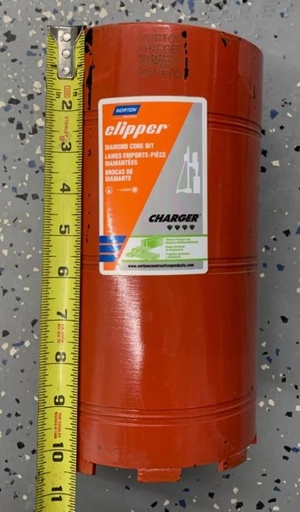 6" Concrete Diamond Core Bit, Norton Clipper Charger, 9.5" Depth, 5/8"-11 Arbor 