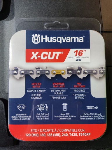 [597 46 95‑56] Saw Chain Husqvarna  X-Cut S93G 16" Pitch 3/8 (mini), Gage: 0.050